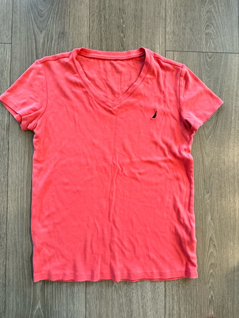 Nautica Women's Coral V-Neck Short Sleeve Tee with Nautical Logo